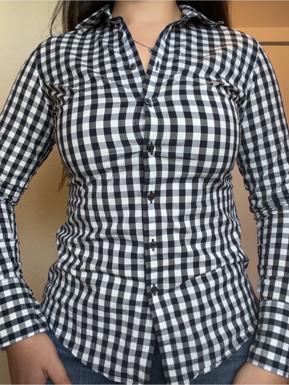 Banana Republic Classic Black & White Gingham Button-Up Shirt